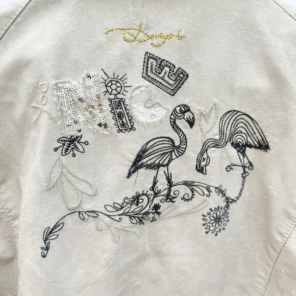 Desigual Faux Leather Biker Jacket Removable Sleeves And Collar Embroidered XL - Picture 15 of 16